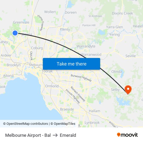 Melbourne Airport - Bal to Emerald map