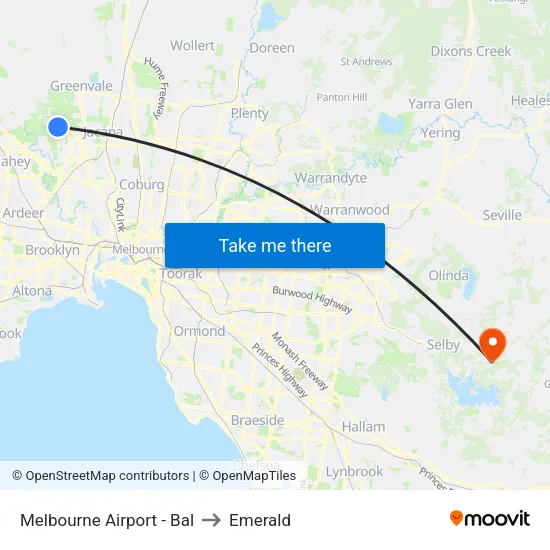 Melbourne Airport - Bal to Emerald map