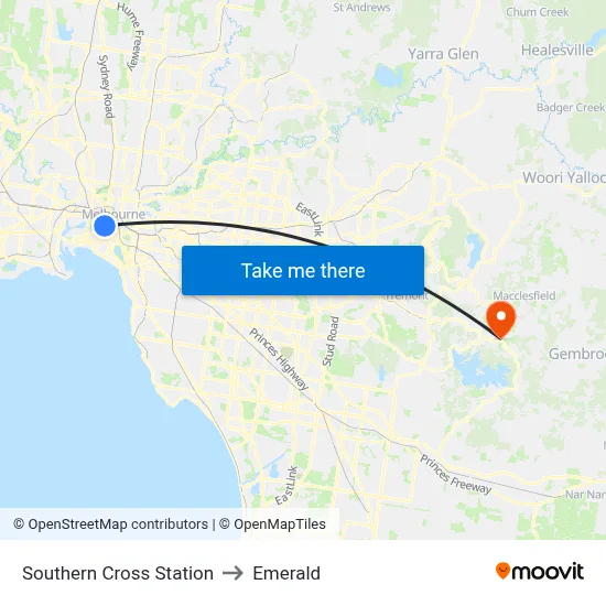 Southern Cross Station to Emerald map