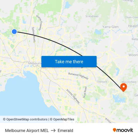Melbourne Airport MEL to Emerald map