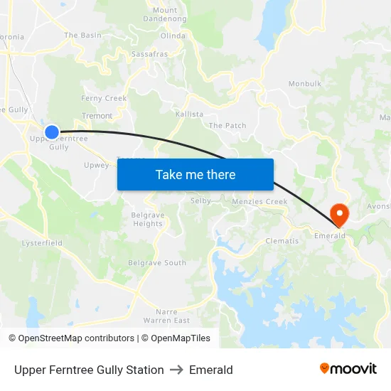 Upper Ferntree Gully Station to Emerald map