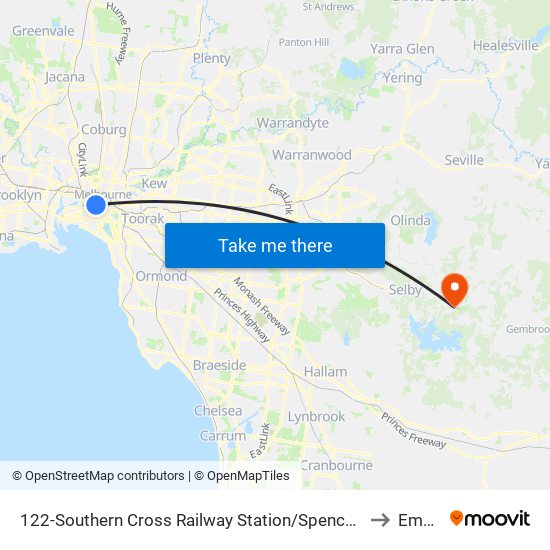 122-Southern Cross Railway Station/Spencer St (Melbourne City) to Emerald map