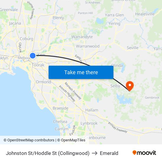 Johnston St/Hoddle St (Collingwood) to Emerald map