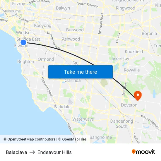 Balaclava to Endeavour Hills map