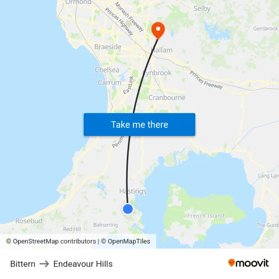 Bittern to Endeavour Hills map