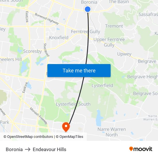 Boronia to Endeavour Hills map