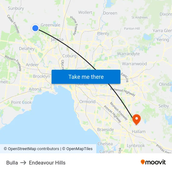 Bulla to Endeavour Hills map