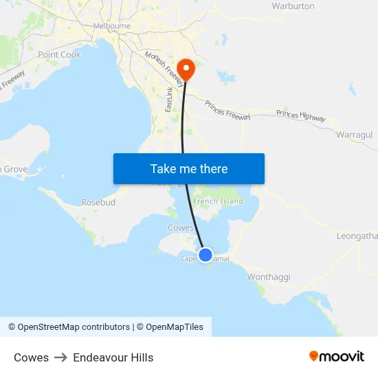 Cowes to Endeavour Hills map