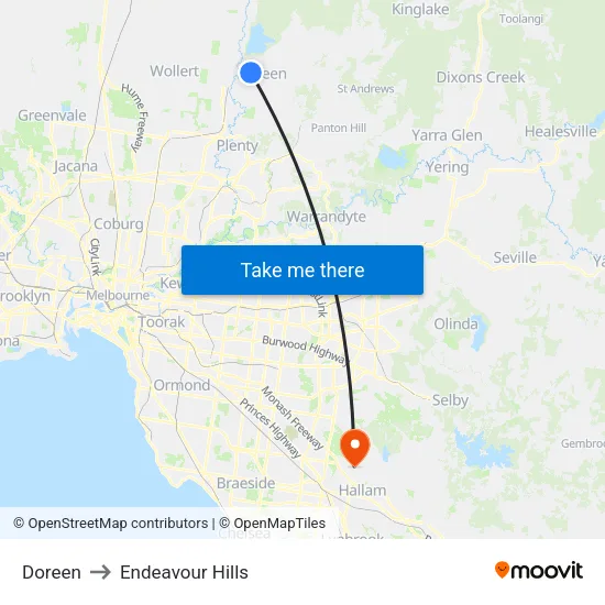 Doreen to Endeavour Hills map