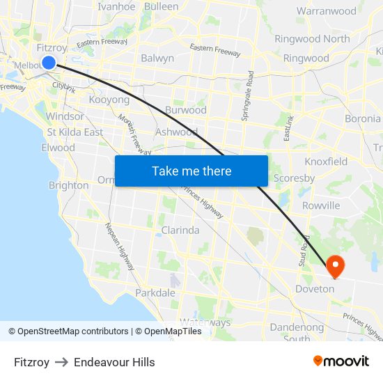Fitzroy to Endeavour Hills, Melbourne with public transportation