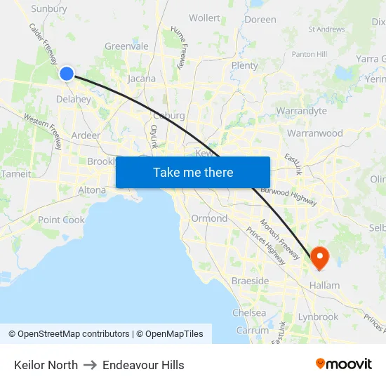 Keilor North to Endeavour Hills map