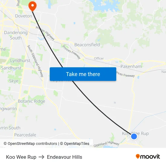 Koo Wee Rup to Endeavour Hills map