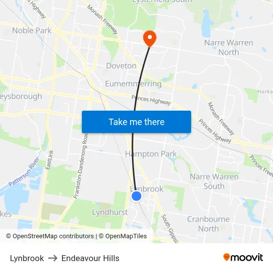 Lynbrook to Endeavour Hills map