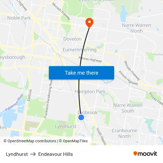 Lyndhurst to Endeavour Hills map