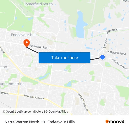 Narre Warren North to Endeavour Hills map