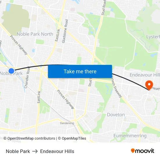 Noble Park to Endeavour Hills map