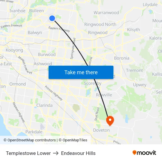 Templestowe Lower to Endeavour Hills map