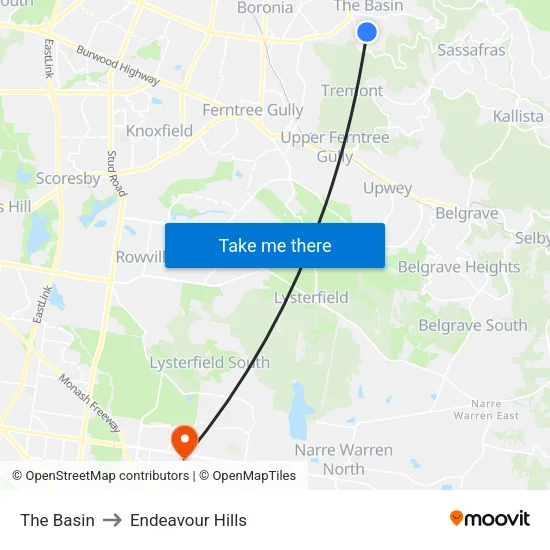 The Basin to Endeavour Hills map