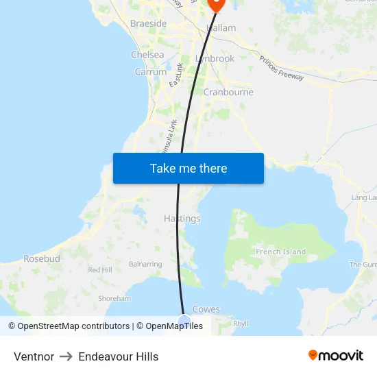 Ventnor to Endeavour Hills map