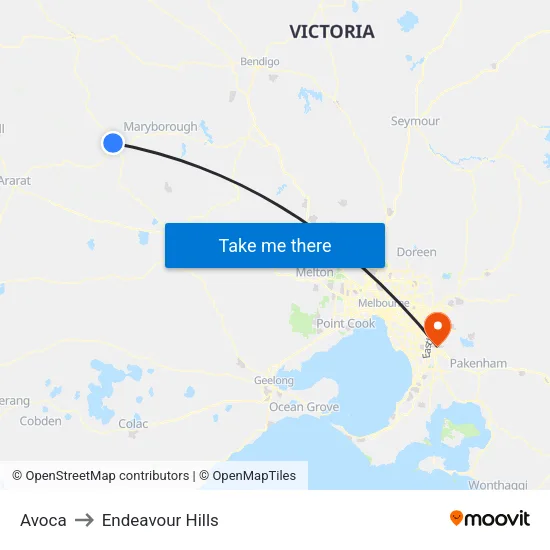 Avoca to Endeavour Hills map
