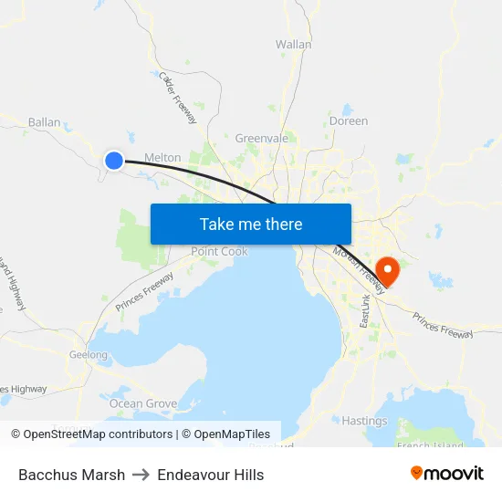 Bacchus Marsh to Endeavour Hills map