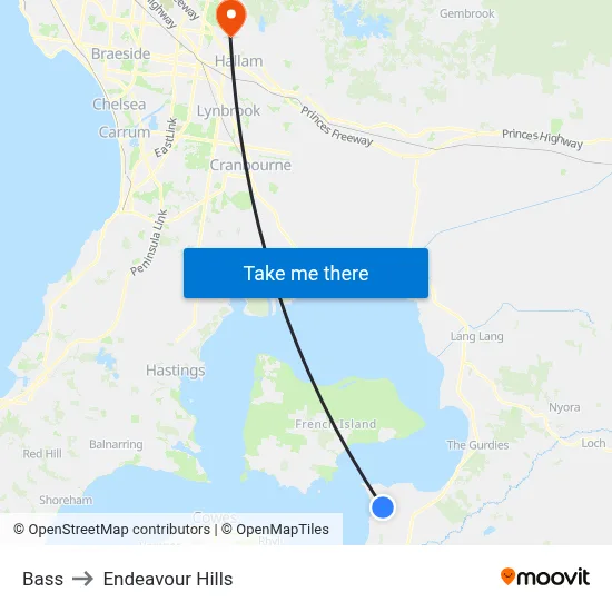 Bass to Endeavour Hills map