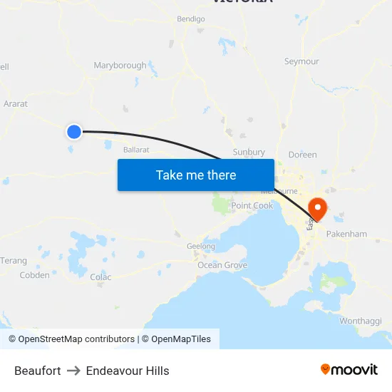 Beaufort to Endeavour Hills map