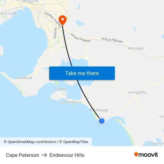 Cape Paterson to Endeavour Hills map