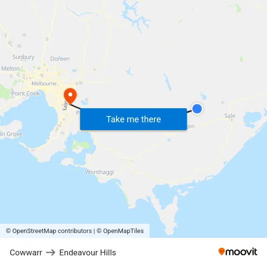 Cowwarr to Endeavour Hills map