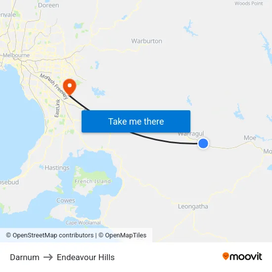 Darnum to Endeavour Hills map