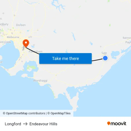 Longford to Endeavour Hills map