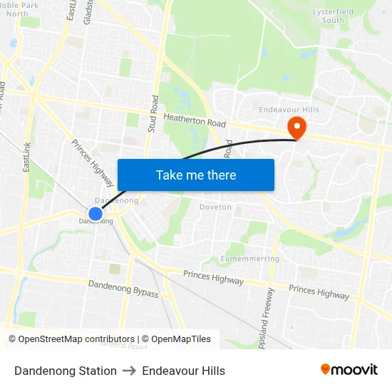 Dandenong Station to Endeavour Hills map