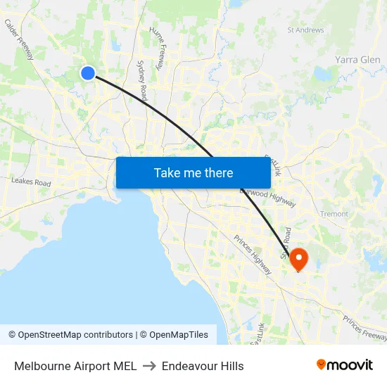 Melbourne Airport MEL to Endeavour Hills map