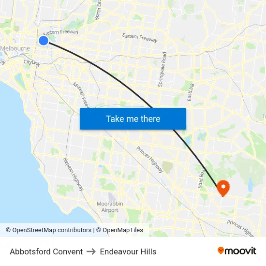 Abbotsford Convent to Endeavour Hills map