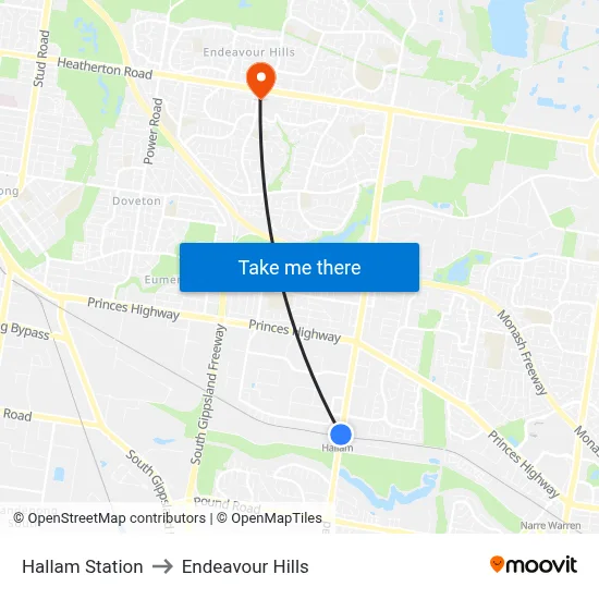 Hallam Station to Endeavour Hills map
