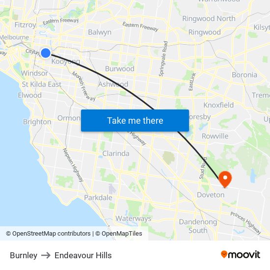 Burnley to Endeavour Hills map