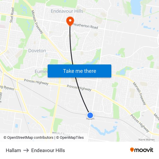 Hallam to Endeavour Hills map