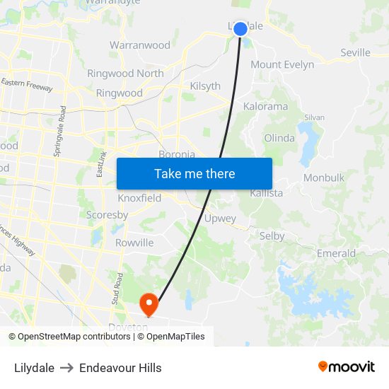 Lilydale to Endeavour Hills map