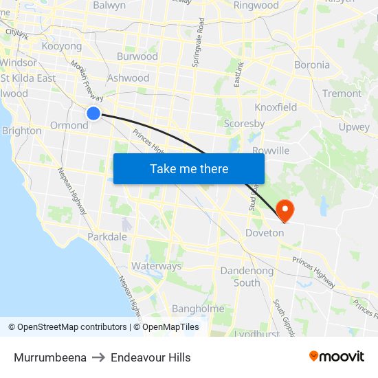 Murrumbeena to Endeavour Hills map