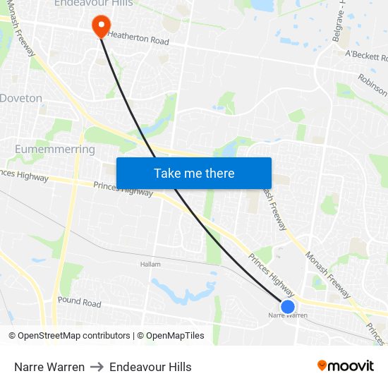 Narre Warren to Endeavour Hills map