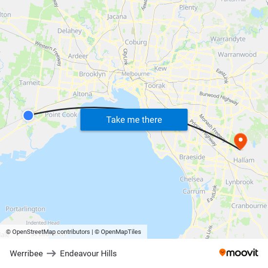 Werribee to Endeavour Hills map