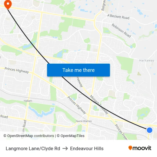 Langmore Lane/Clyde Rd to Endeavour Hills map