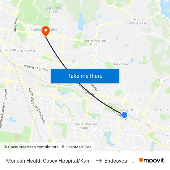 Monash Health Casey Hospital/Kangan Dr to Endeavour Hills map