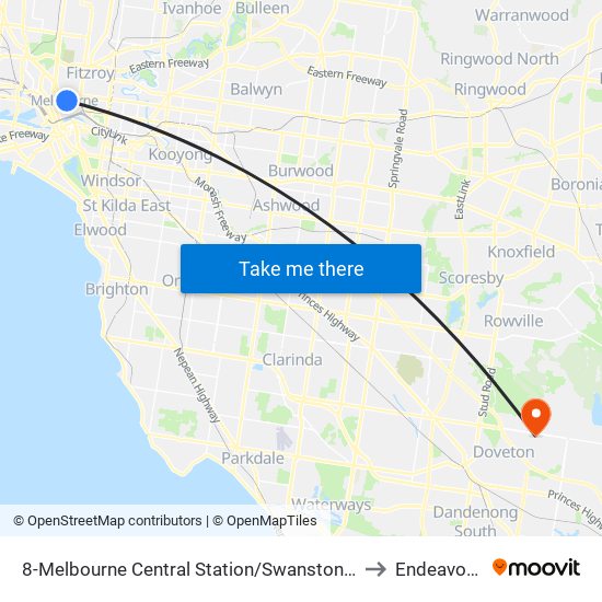 8-Melbourne Central Station/Swanston St (Melbourne City) to Endeavour Hills map