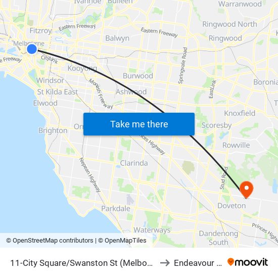 11-City Square/Swanston St (Melbourne City) to Endeavour Hills map