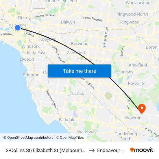 2-Collins St/Elizabeth St (Melbourne City) to Endeavour Hills map