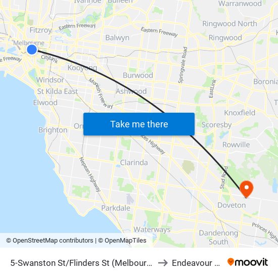 5-Swanston St/Flinders St (Melbourne City) to Endeavour Hills map