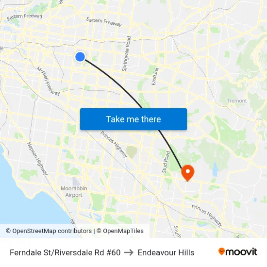 Ferndale St/Riversdale Rd #60 to Endeavour Hills map