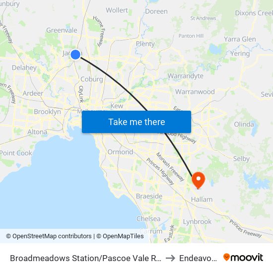 Broadmeadows Station/Pascoe Vale Rd (Broadmeadows) to Endeavour Hills map