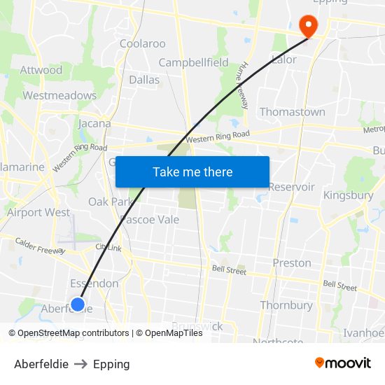 Aberfeldie to Epping map